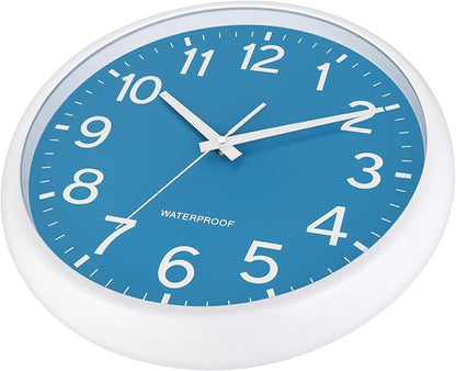 Caysie 16 Inch Sealed Large Outdoor Clock Waterproof, Silent Battery Operated Weatherproof Wall Clocks for Pool Patio Outside Home (White Blue)
