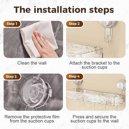 Corrugated Suction Cup Storage Holder, 2026 New Movable Shower Shelf Suction Cup,Shower Caddy Large Capacity Bathroom Organizer,No-Drill Wall-Mounted Storage Shelf (Clear)