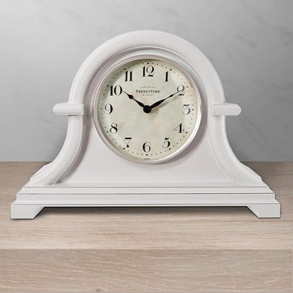 Presentime & Co. Mantel Clock Vintage Farmhouse Series, Napoleon Desk & Shelf Clock, 13 x 10 inch, Domed Lens, Quartz Movement, ABS Plastic Case, Gray Cream Finish (Home/Tabletop Decoration)