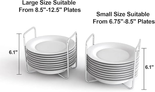 Dish Rack for Kitchen Countertop Organizer - Bamboo Plate Organizer for Cabinet Space Saver, Adjustable Stainless Steel 304 Plate and Bowl Holder with Portable Handle for Drawer Cupboard Shelf RV