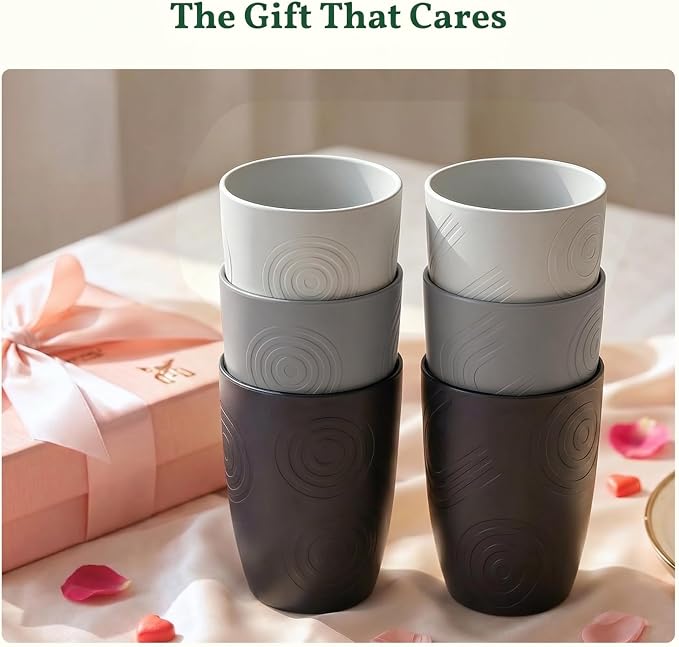 Homienly Glasses Drinking Set 12 OZ Wheat Straw cups- Reusable Drinking Vessel,Dishwasher Safe Cups for Kitchen-Grey Stone