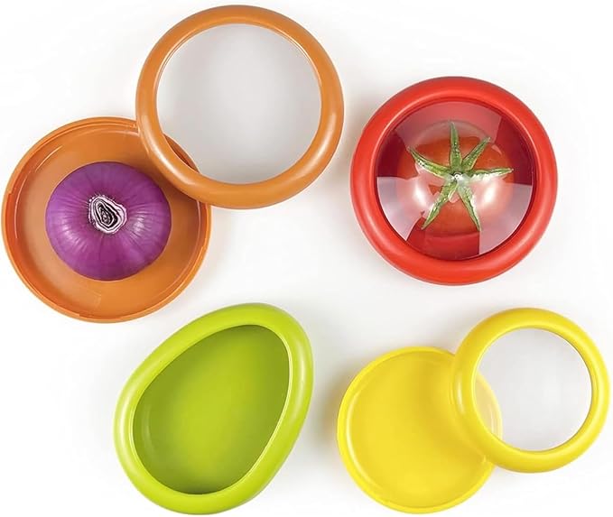 Silicone Fruit And Vegetable Containers For Fridge, Reusable For Food Storage, Fresh Stretch Pods For Food Saver (Green,Red,Yellow,Brown) - 4 Pieces
