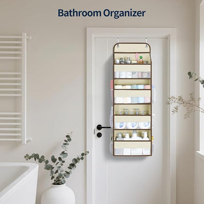 Yecaye Over The Door Organizer, Heavy Duty Hanging Organizers and Storage with 4 Large Capacity Pockets, Swing-Proof Behind The Door Storage for Bathroom Nursery Bedroom Dorm Closet, Beige,1Pc