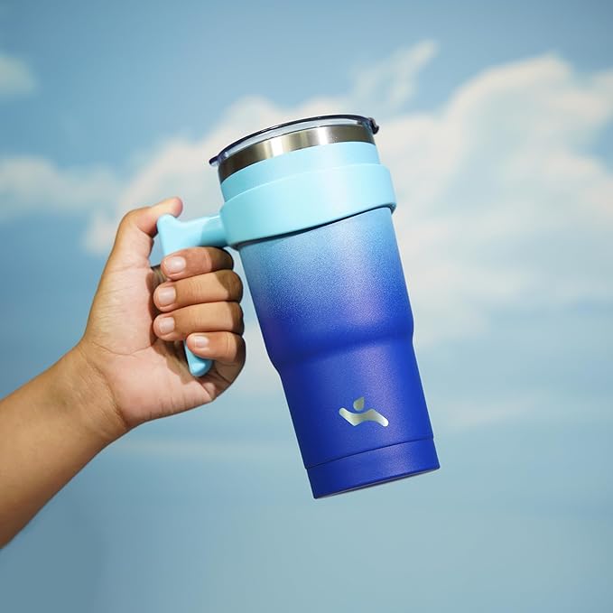 20 oz Tumbler with Handle and 2 Straw 2 Lid, Insulated Water Bottle Stainless Steel Vacuum Cup Reusable Travel Mug,Sky