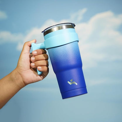 20 oz Tumbler with Handle and 2 Straw 2 Lid, Insulated Water Bottle Stainless Steel Vacuum Cup Reusable Travel Mug,Sky