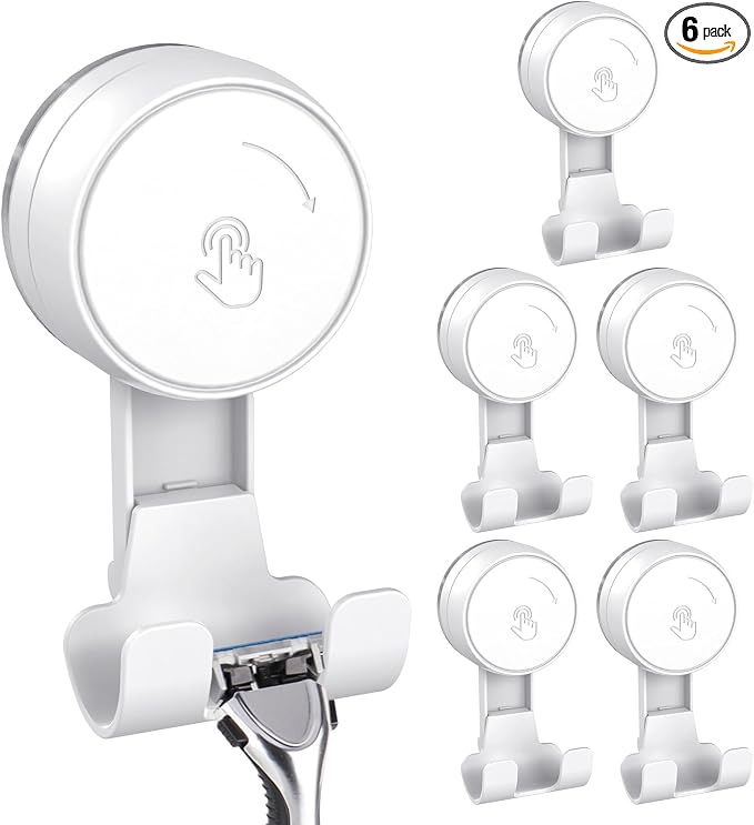 LUXEAR Suction Hooks Powerful Vacuum Suction Cup Hooks-6PACK Razor White