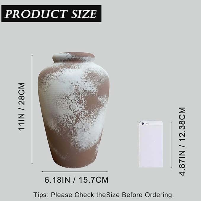 NEBRYX Large Ceramic Vase, 11 inch Minimalist Vase for Home Decor, Handmade Farmhouse Flower Vase for Table Centerpiece, Wedding, Living Room, Kitchen Decoration, Shelf Decor (Rust)