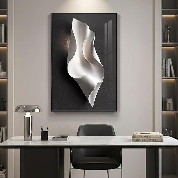 Framed Black and White Abstract Wall Art, Large Modern Elegant Prints Paintings Artwork for Walls, Contemporary Minimalist Pictures for Living Room Dining Bedroom Hallway Office Wall Decor 24x36 In