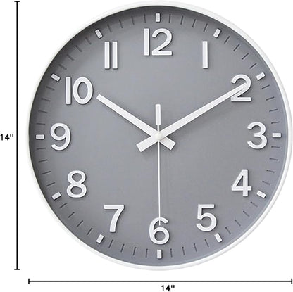HZDHCLH Wall Clocks Battery Operated,Wall Clock Gray,14 inch Wall Clock Silent Non Ticking Modern 3D Numbers for Kitchen Bedroom Living Room Office Classroom Decor