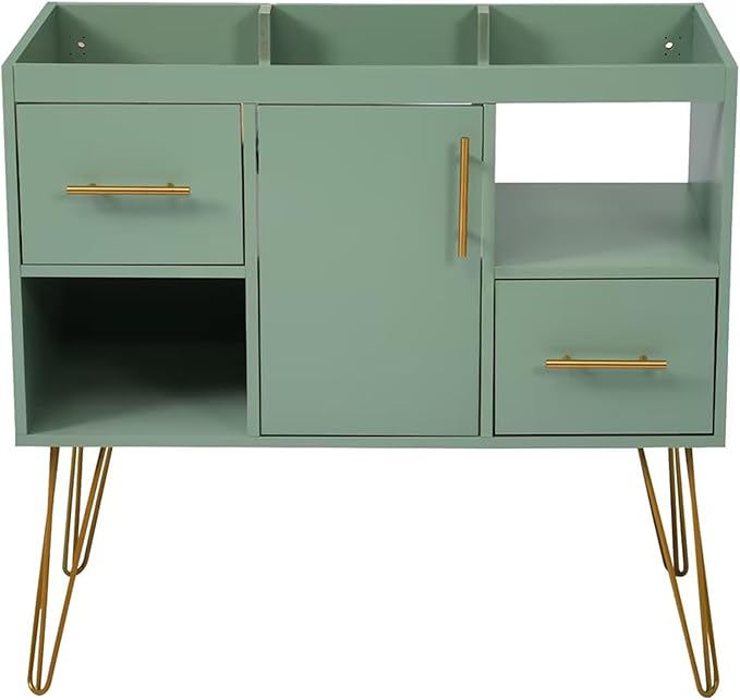 Sleek 36'' Green Bathroom Vanity – Modern Freestanding Cabinet with 2 Drawers & Dual Storage Compartments, Perfect for Stylish Bathroom Organization!（NOT Include Basin
