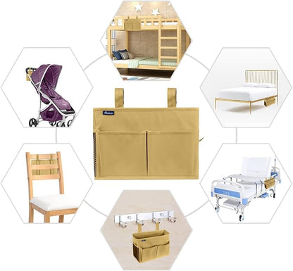 Surblue Bedside Caddy Hanging Organizer Bedside Storage Bag for Bunk and Hospital Beds (Small, Khaki)