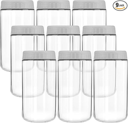 Overnight Oats Containers with Lids, 24oz Wide Mouth Mason Jars with Lids, 9 Pack Glass Jars with Airtight lid for Chia Pudding Yogurt Salad, Meal Prer Oatmeal Jars, Gray