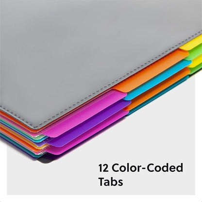 Smead Project Organizer, 24 Pockets, Grey with Assorted Bright Tabs, Tear Resistant Poly, 1/3-Cut Tabs, Letter Size (89206)