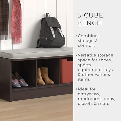 ClosetMaid 1633 Cubeicals 3-Cube Storage Bench, Dark Cherry with Gray Cushion