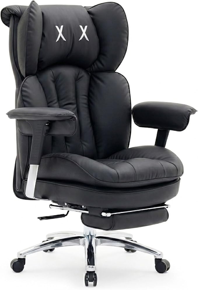Efomao Big & Tall Executive Office Chair with Footrest - 400lbs Heavy Duty High Back PU Leather Desk Chair, Modern Ergonomic Reclining Computer Chair, Black