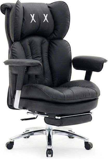 Efomao Big & Tall Executive Office Chair with Footrest - 400lbs Heavy Duty High Back PU Leather Desk Chair, Modern Ergonomic Reclining Computer Chair, Black
