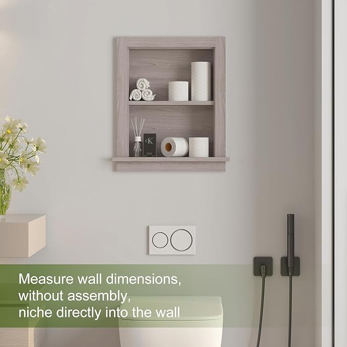 Recessed Medicine Cabinet,Fully Assembled Recessed Wall Niche,Waterproof in Wall Medicine Cabinet for Bathroom,Replacement Medicine Cabinet Shelves for Living Room,Washed Oak Shower Niche