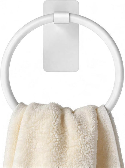 STWWO Adhesive Towel Ring, Hand Towel Holder for Bathroom, Adhesive Round Towel Ring for Bath RV, White