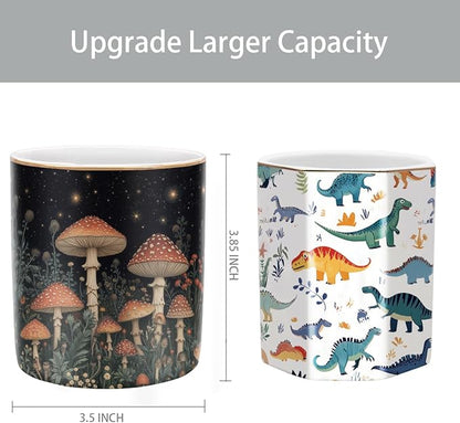 WAVEYU Pen Holder, Pencil Cup for Desk, Cute Makeup Brush Holder, Durable Ceramic Organizer Decor for Room, Office, Classroom, Cute Mushroom Pattern