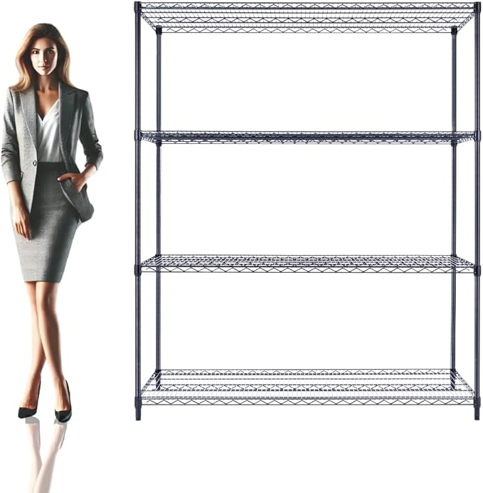 Utility Basics NSF Commercial 4-Tier Wire Shelving with Wheels, 60"x24"x72" Heavy Duty Metal Shelves 3200 lbs Max Capacity, Black Storage Rack for Garage Kitchen Pantry Warehouse