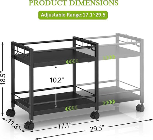 1 Pack 2-Tier Expandable Pantry Floor Organizer Cart, Rolling Pantry Storage Cart with Wheel, Adjustable Can Organizer for Kitchen Pantry, Pantry Shelves and Storage Rack for Snacks, Vegetables, Black