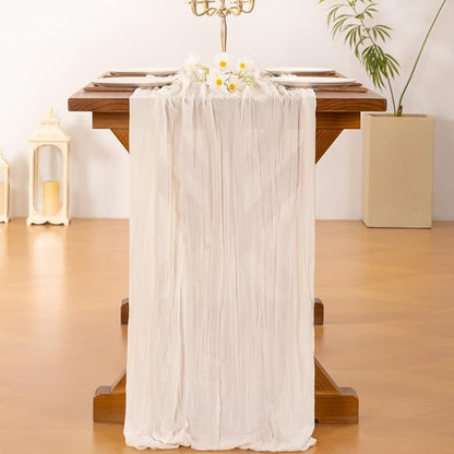Socomi 10pcs Ivory White Cheesecloth Table Runner Boho Rustic Gauze 120 inch 10FT Cheese Cloth Runner for Wedding Party Baby Shower Birthday Home Decor Holiday Decorations