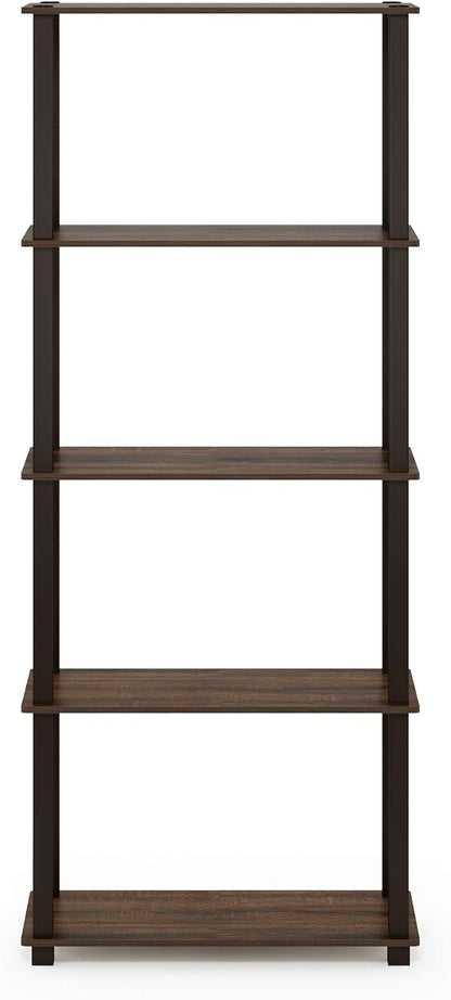 Furinno TURN-S-TUBE Book Shelf, 5-Tier Toolless Storage Shelves with Square Tubes, Shelving Unit for Organization and Storage for Living Room, Home Office, Walnut