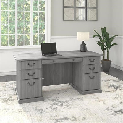 Bush Furniture Saratoga Executive Desk with Drawers, Modern Gray