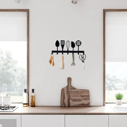 Metal Key Holder, Wall Mounted Key Hooks, Key Holder for Wall, Key Organizer Rack with 7 Hooks, Key Hanger Decor for Kitchen, Entryway, Hallway, Bedroom, Doorway (Cookware 12IN)
