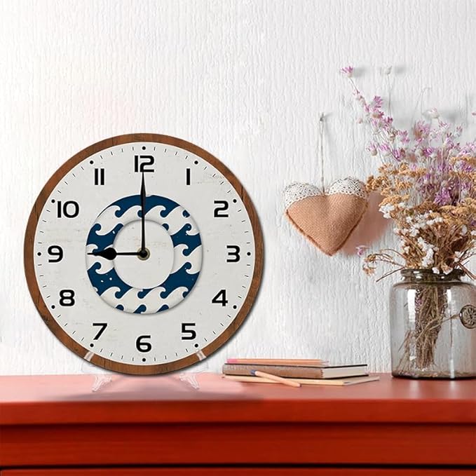 Retro Swimming Circle Wall Clock 10 Inch Silent Non Ticking Battery Operated Wooden Modern Office Simple Minimalist Clock Decorative for Kitchen Home Bathroom Living Room