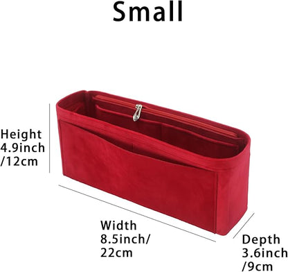 Purse Organizer Insert, Suede Bag Organizer Handbag Tote Shaper, Suede Material, Soft and Non Damaging Bag (Small,Red)