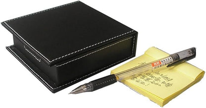 KINGFOM Desk Organizer Set 5PCS Office Supplies Synthetic Leather Files Holder Cabinet Desk Organizer Drawer, Multifunction Organizer Box, Tissue Box Holder and Sticky Notes Dispenser Case (T08-Black)