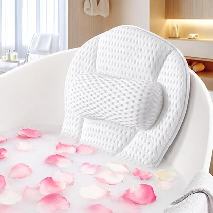 Bath Pillows for Tub,Luxury Bath Pillow for Neck and Back Support-with Comfortable Breathable Cotton 6 Non-Slip Suction (Extra Thick Style)