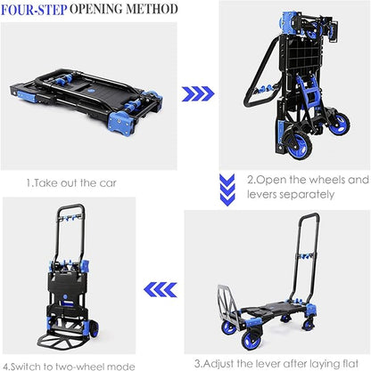 Oyoest Folding Hand Truck Heavy Duty 330LB Load Carrying,Convertible Dolly Cart with Retractable Handle and 4 Rubber Wheels,Portable Hand Truck Foldable for Luggage/Personal/Travel/Mobile/Office Use.