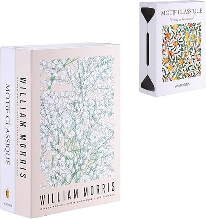 Book Shape Decorative Cable Management Box - Expandable Cable Organizer Box with Magnetic Closure for Home & Office (William Morris, Large)