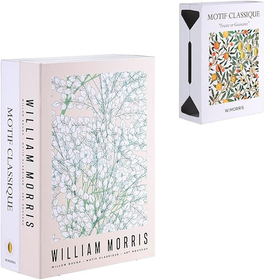 Book Shape Decorative Cable Management Box - Expandable Cable Organizer Box with Magnetic Closure for Home & Office (William Morris, Large)