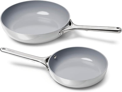 Caraway Fry Pan Duo - Nonstick Ceramic Frying Pan (8" & 10.5”) - Non Toxic, PTFE & PFOA Free - Oven Safe & Compatible with All Stovetops (Gas, Electric & Induction) - Gray