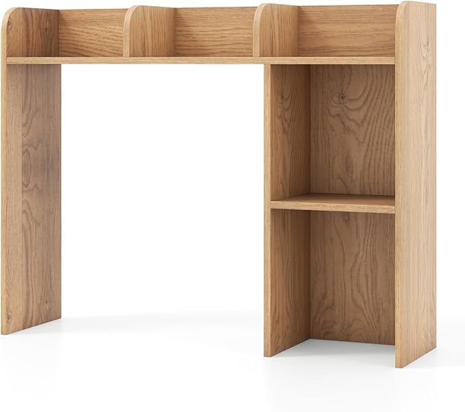 Desk Hutch, Desktop Shelf with 5 Shelves, Desk Bookshelf w/Anti-Toppling Devices, Wood Table Top Bookshelf Organizer, Small Desk Shelf for Study, Office, Dorm (Natural, 5 Shelves)
