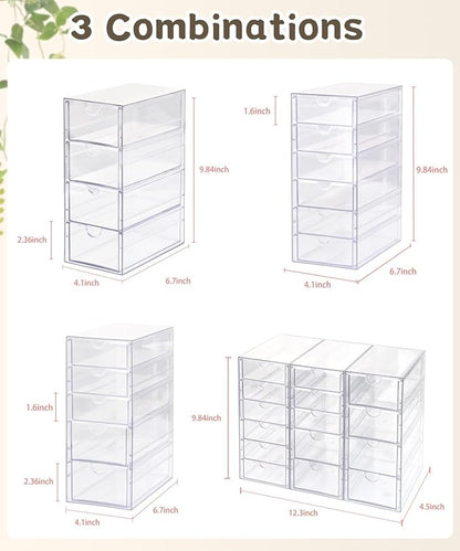 VZKAH Clear Acrylic Organizer with Drawers | 15-Drawer Desktop Unit | Makeup & Desk Organization and Storage Box for Office, Craft, Vanity Table, Bathroom, Home Essentials