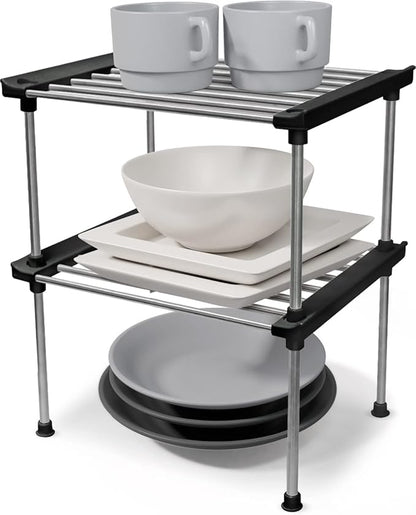 carrotez Cabinet Organizer Shelf, Set of 2 Stackable Kitchen Counter Shelves, Kitchen Cabinet Organizers and Storage, Pantry Storage Shelf Organizer, 9.8 x 7.8 x 6.1 - Black