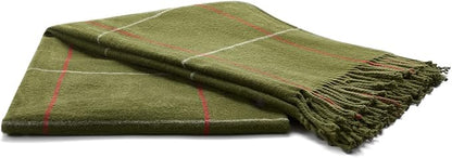 Arus Acrylic Highlands Collection Queen Size Tartan Plaid Design Throw Blanket Green-Olive, 60x80 inches
