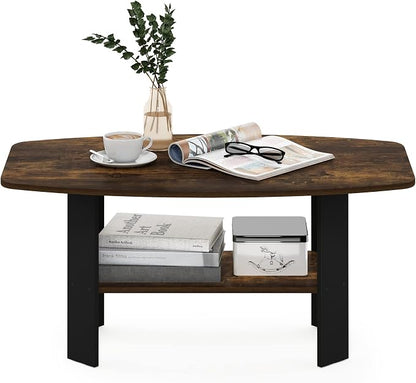Furinno Simple Coffee Table, 2-Tier Small Coffee Table wih Open Shelf, Side Table, Tabletop with Soft Edges, for Living Room, Home Office, Amber Oak