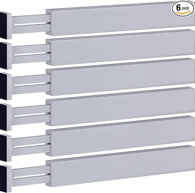 6-Pack Drawer Dividers - 2.6 Inches High, Adjustable 16 to 22 Inches Bamboo Drawer Organizer, Large Expandable Separator for Clothes, Dresser, Bedroom, Bathroom, Baby, Office, Kitchen Utensils, Gray