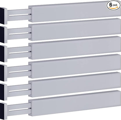 6-Pack Drawer Dividers - 2.6 Inches High, Adjustable 16 to 22 Inches Bamboo Drawer Organizer, Large Expandable Separator for Clothes, Dresser, Bedroom, Bathroom, Baby, Office, Kitchen Utensils, Gray