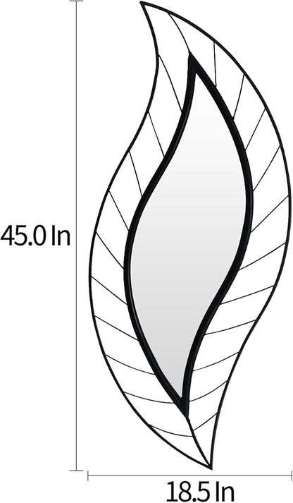 ironsmithn Decorative Wall Mirror, Leaf Teardrop Mirror with Metal Frame, 45" x 18.5" Black Wall Mounted Mirror for Bathroom Vanity Living Room Bedroom Fireplace