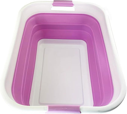 SAMMART 41L (10.8 gallon) Collapsible Plastic Laundry Basket - Foldable Pop Up Storage Container/Organizer - Portable Washing Tub - Space Saving Hamper/Basket (Rectangular, White/Pale Purple)