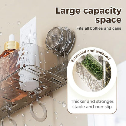 Corrugated Suction Cup Storage Holder, 2026 New Movable Shower Shelf Suction Cup,Shower Caddy Large Capacity Bathroom Organizer,No-Drill Wall-Mounted Storage Shelf (Clear)