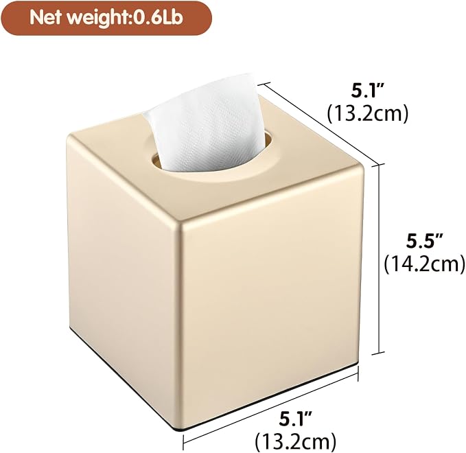 Y-in Hand Tissue Box Cover, Decorative Modern Square Facial Storage Tissue Box Holder, Home Accessories for Bathroom Vanity Countertops, Dressers, Night Stand, Parlors and Office - Champagne Gold