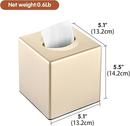 Y-in Hand Tissue Box Cover, Decorative Modern Square Facial Storage Tissue Box Holder, Home Accessories for Bathroom Vanity Countertops, Dressers, Night Stand, Parlors and Office - Champagne Gold