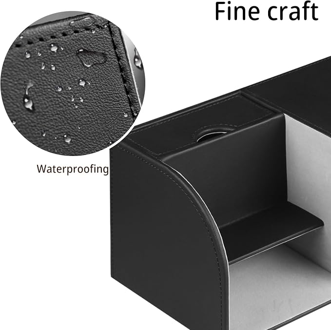 PUSU Square Tissue Box Cover with Storage Drawer, PU Leather Facial Tissues Cube Boxes Holder, Modern Makeup Remote Control Holder, Nightstand Organizer Caddy for Bathroom Vanity, Office, Home Decor